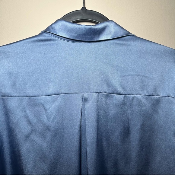 Michelle Farmer Luxury Silk Garçon Blouse Stretch Shirt Charmeuse Hydrangea XS - Picture 12 of 16